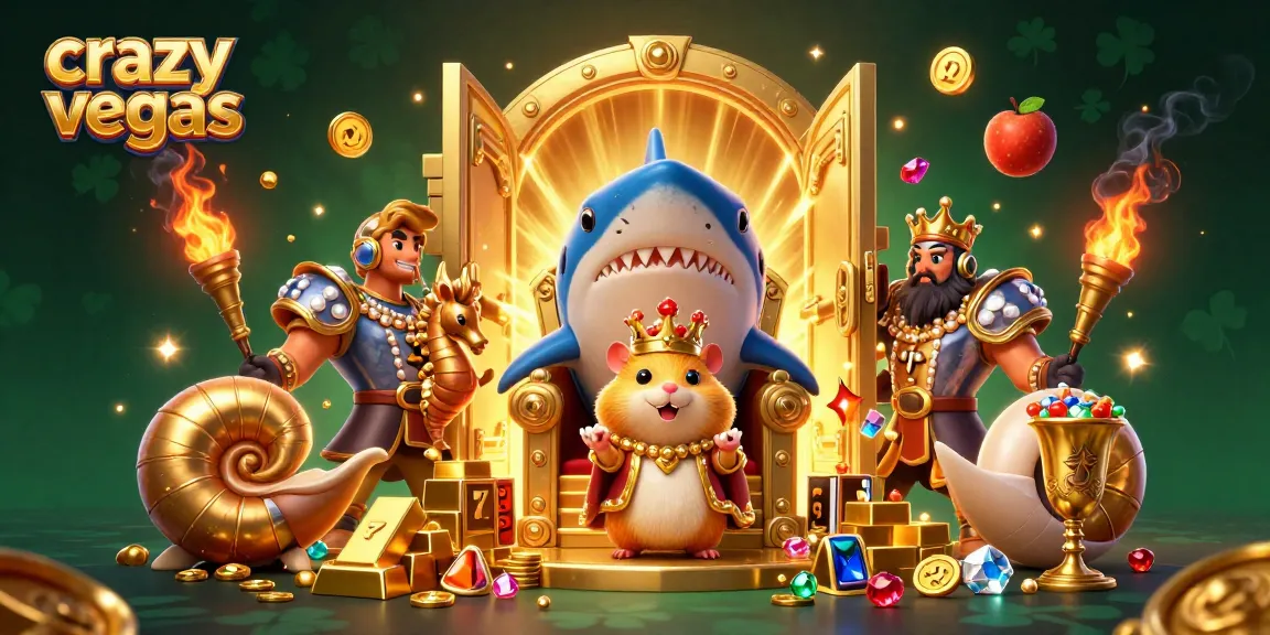 Experience the thrill at crazyvegas with a vibrant 3D illustration showcasing a hamster king and treasure in action.