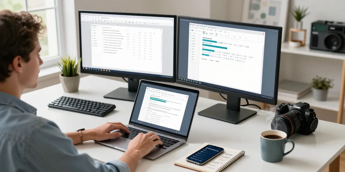 Download WPS Office on a sleek laptop in a modern home office with vibrant productivity elements.