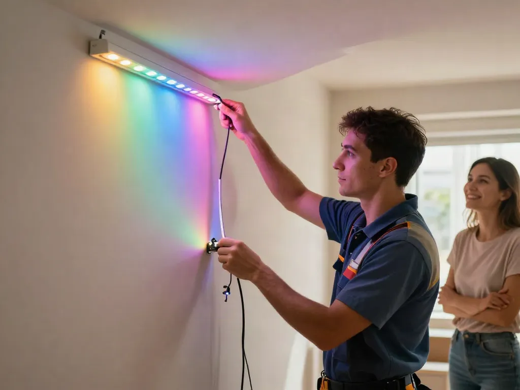 Banda led 220v instalată de un electrician profesionist în servicii locale de iluminat