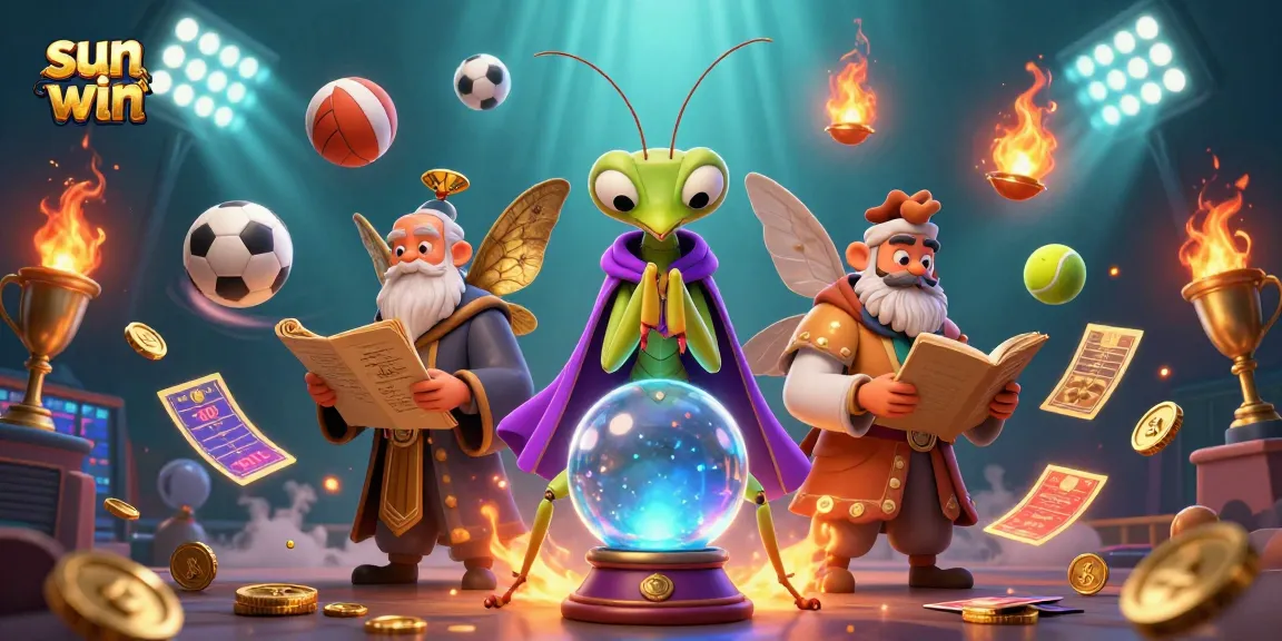 Bet on sun win with dynamic sports elements animated around a mystical fortune teller scene