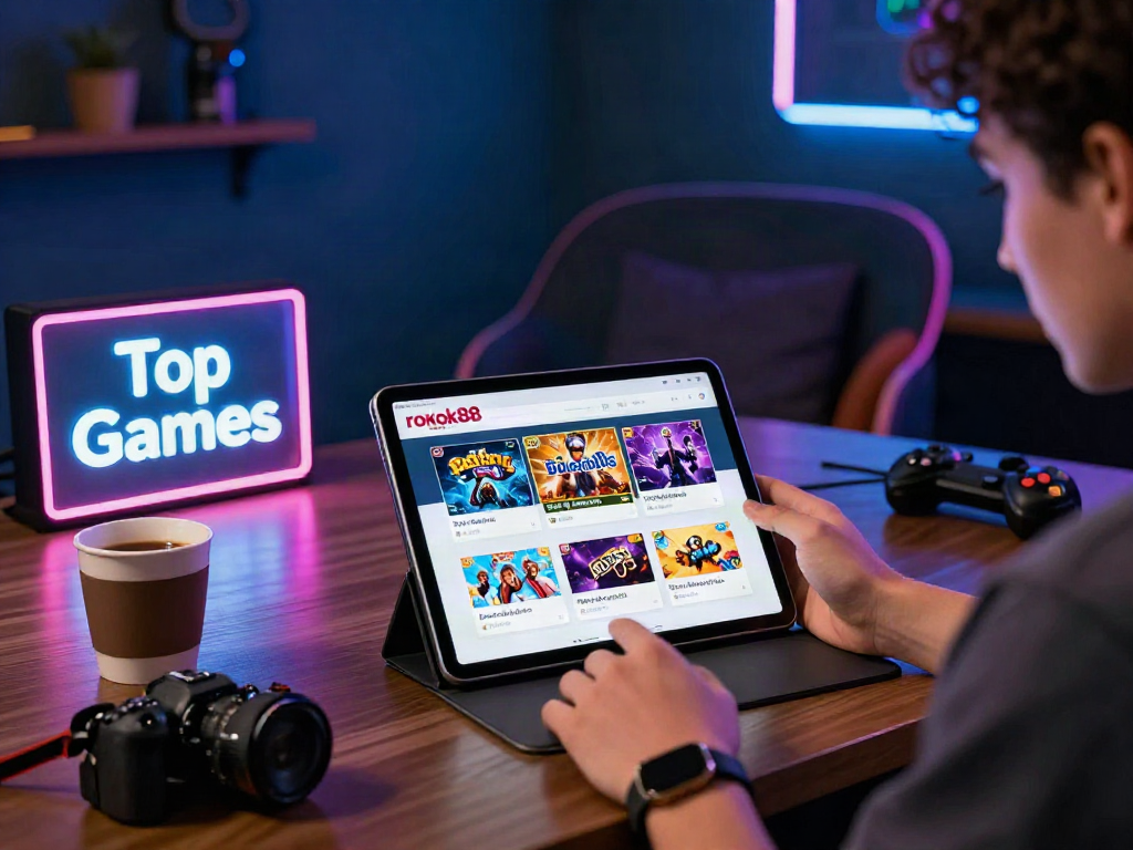 Engaging rokok88 daftar online gaming scene with vibrant decor and cozy settings.