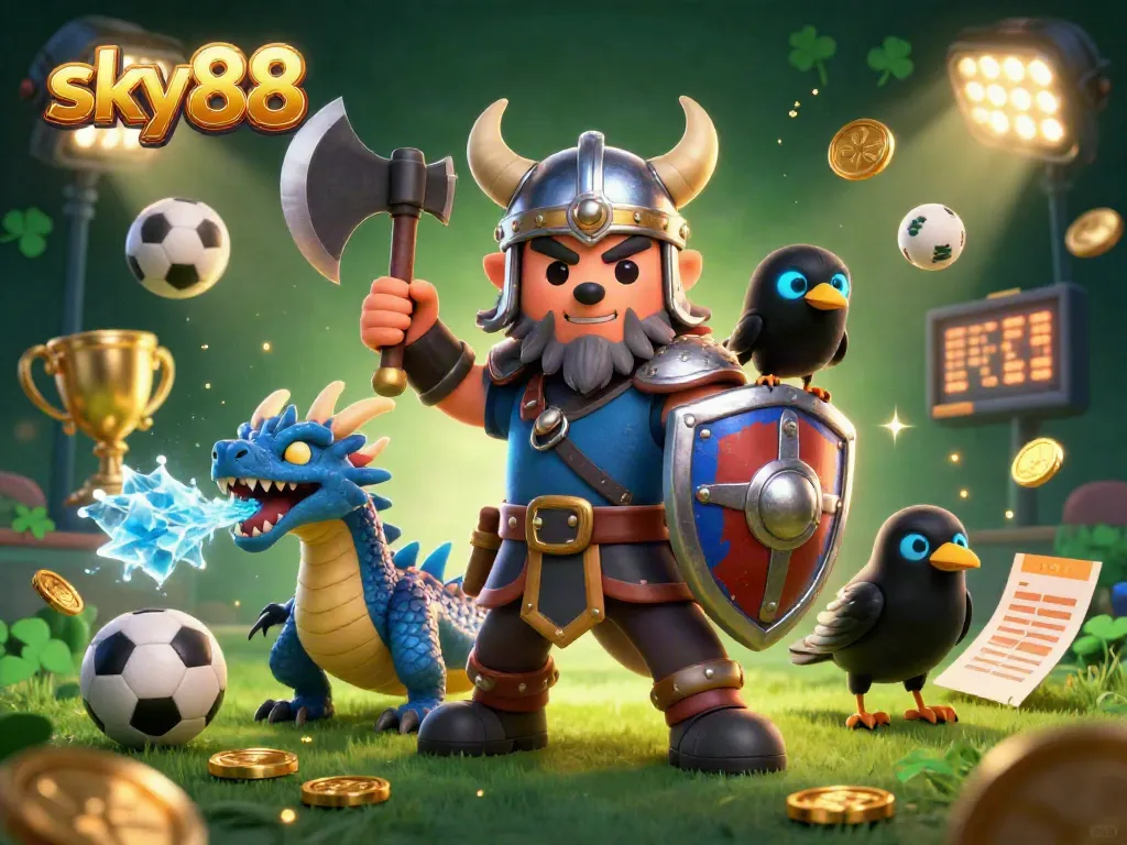 Engage in the excitement of sports betting at sky88 with dynamic characters and vibrant casino elements.
