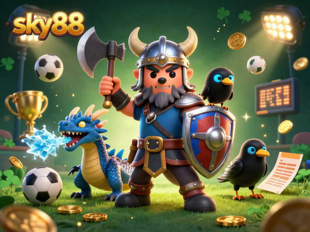 Engage in the excitement of sports betting at sky88 with dynamic characters and vibrant casino elements.