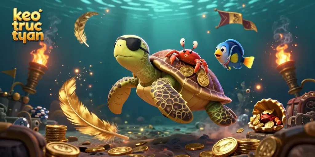 Experience keo truc tuyen excitement with a pirate turtle and treasures in a vibrant underwater scene.