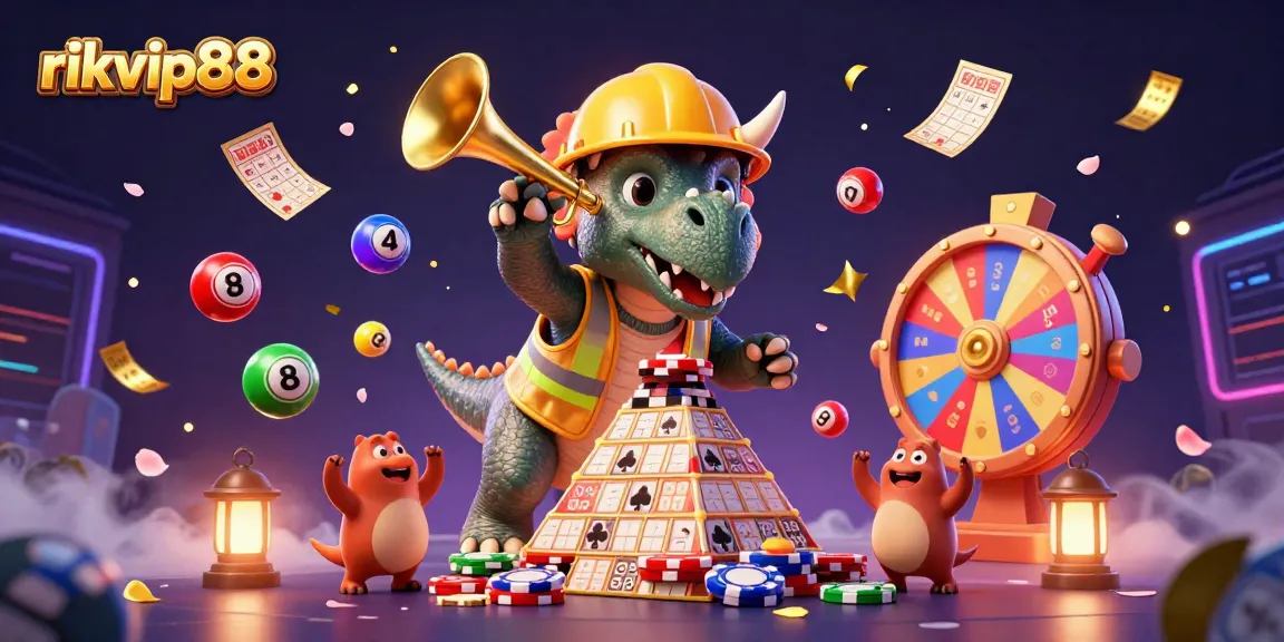 Experience the excitement of rikvip88 with animated characters and lottery elements celebrating a casino win.